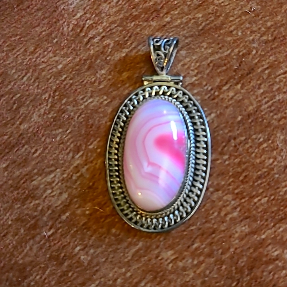 Pink Agate Knot Detail Silver Pendant